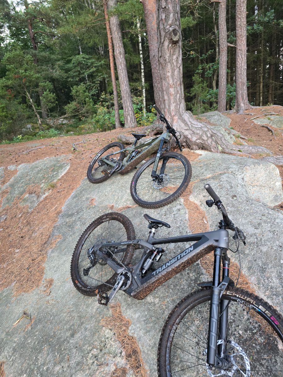 Terrengsykler på svaberg i skogen